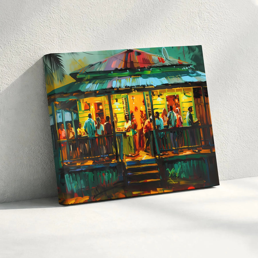 Caribbean Bar Canvas Wall Art | Vibrant Tropical Nightlife Scene | Premium Gallery Quality Print | Coastal Living Room Decor Gift