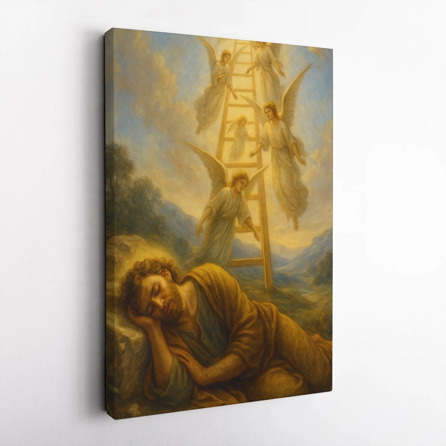 Jacob’s Dream Canvas Print | Biblical Ladder to Heaven Angels Art | Premium Gallery-Wrapped Wall Decor | Religious Gift for Home Office