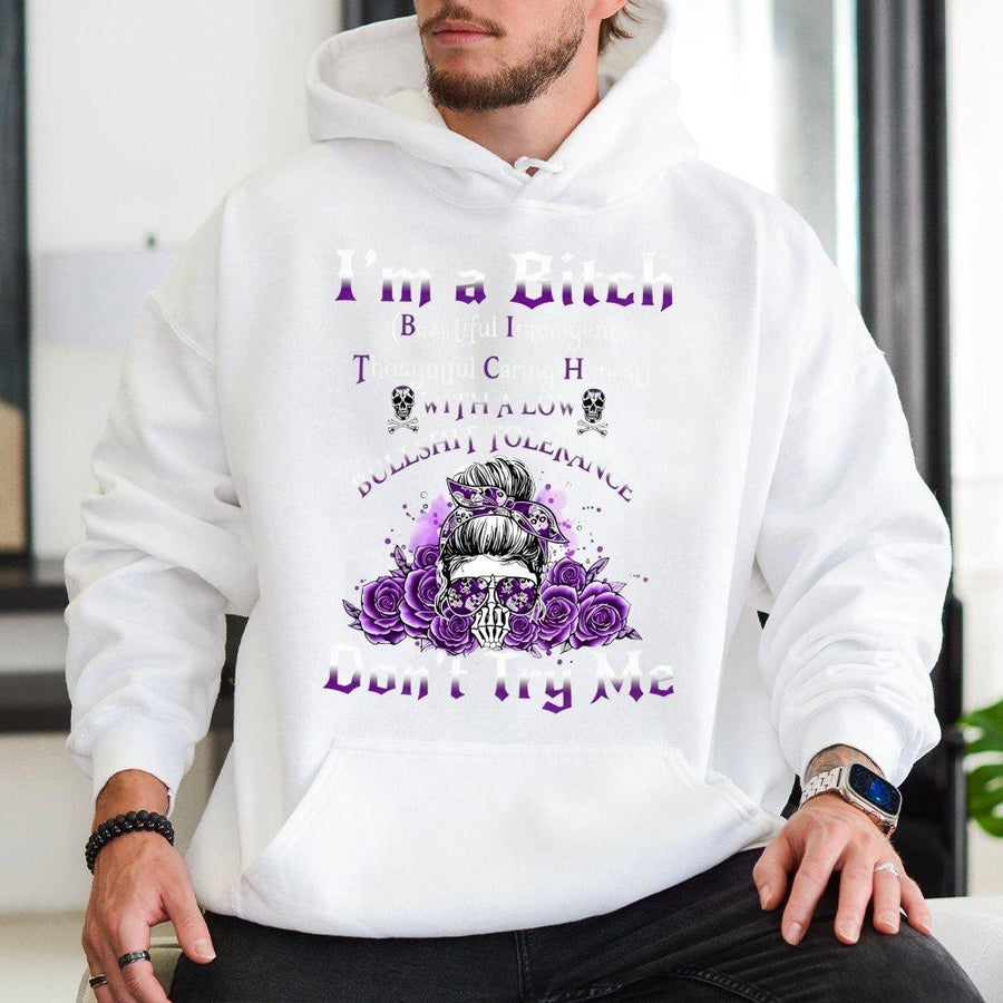 Sassy Skull Hoodie | Floral Messy Bun Graphic Design | Premium Cotton Blend | Funny Gift For Women With Low Bullshit Tolerance