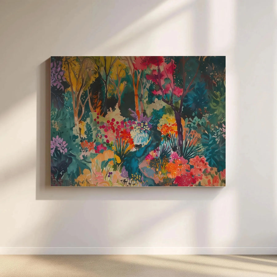 Abstract Forest Canvas Wall Art | Vibrant Watercolor Garden Scene | Premium Fade-Resistant Print | Modern Living Room Decor Gift