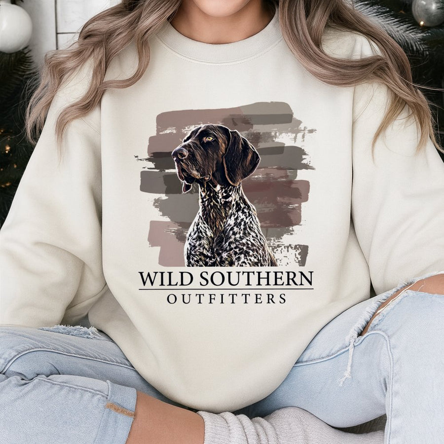 German Shorthaired Pointer Sweatshirt | Rustic Hunting Dog Graphic | Premium Cotton Blend Crewneck | Unisex Country Style Gift for Dog Lovers