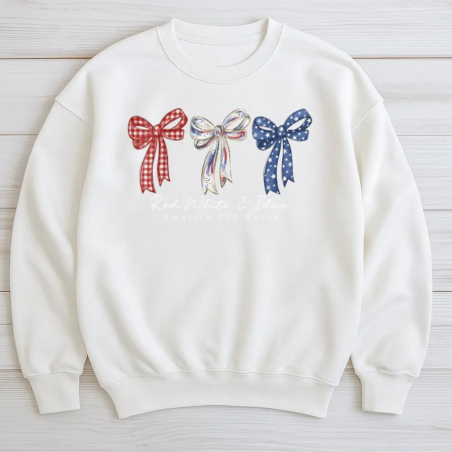 Patriotic Coquette Bow Sweatshirt | America 250 Years Graphic | Soft Cotton Blend | 4th of July Gift for Women