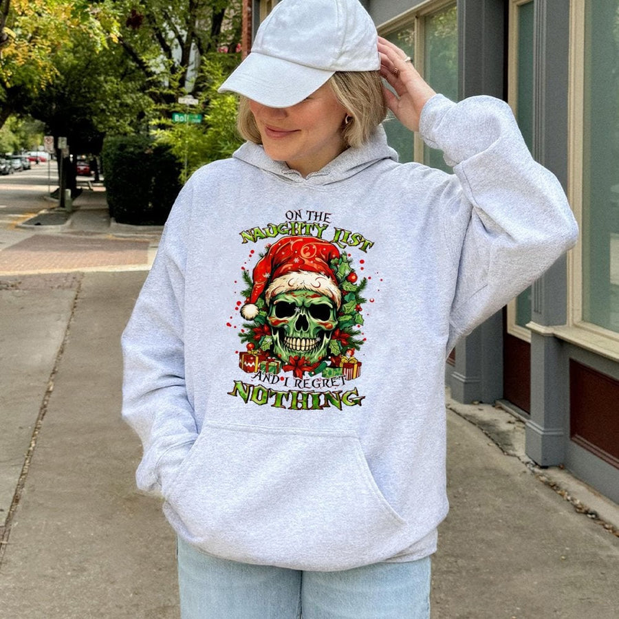 Naughty List Skull Christmas Hoodie | Funny Grumpy Santa Graphic Sweatshirt | Premium Cotton-Polyester Blend | Sarcastic Holiday Gift For Adults