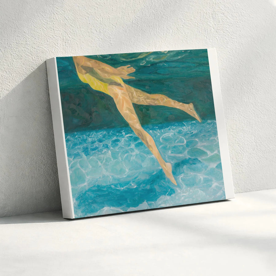 Underwater Swimmer Canvas Print | Impressionist Pool Painting Wall Art | Premium 1.25" Thick Canvas | Collector's Living Room Decor