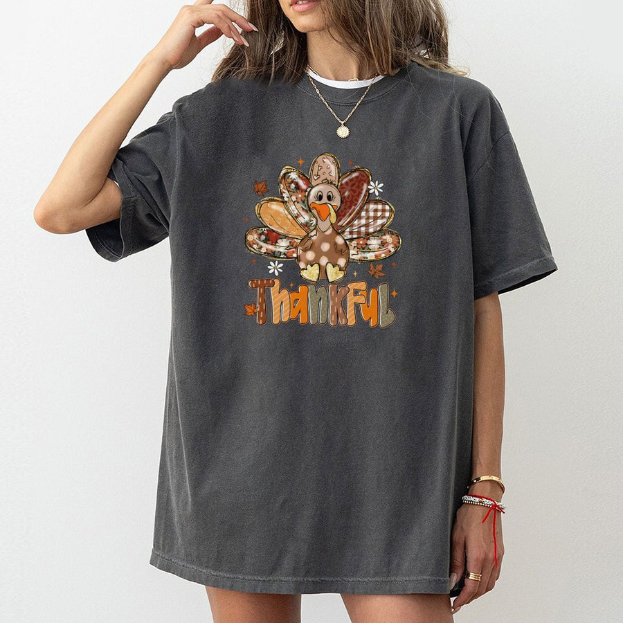 Thankful Turkey T-Shirt | Boho Fall Thanksgiving Graphic Tee | 100% Cotton Premium Quality | Festive Autumn Gift For Her