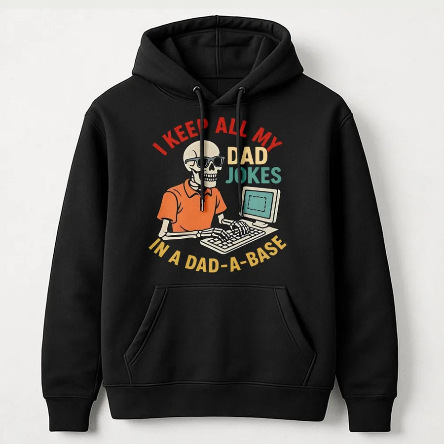Dad Jokes Dad-A-Base Hoodie | Funny Skeleton Computer Programmer Graphic | Premium Cotton Blend | Perfect Gift for Dad Father's Day 2026