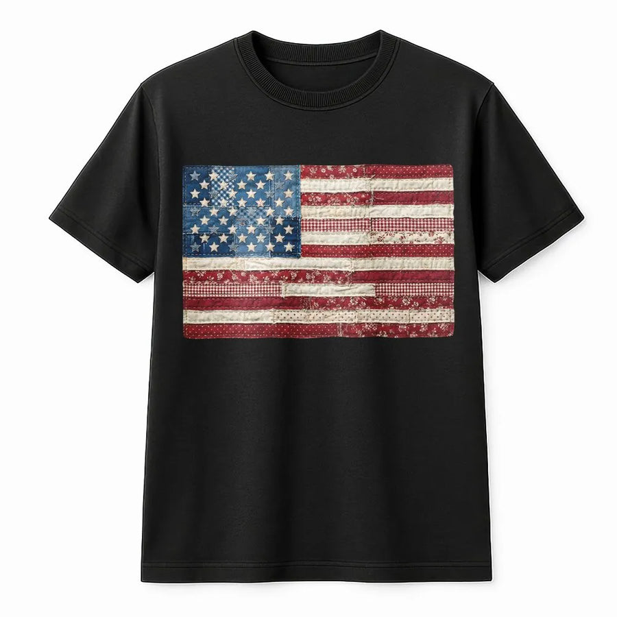 American Flag T-Shirt | Vintage Patchwork Graphic Pullover | Cozy Cotton Blend | Fourth of July Patriotic Gift for Men & Women