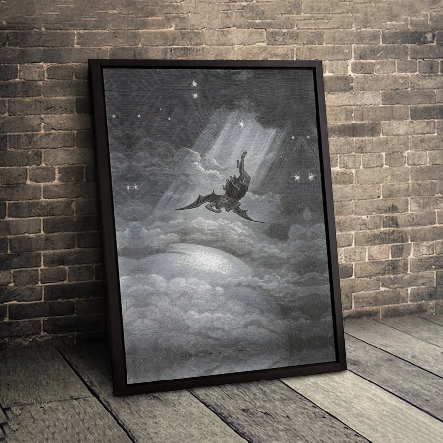 Gustave Dore The Fall of Lucifer Canvas Print | Paradise Lost Fine Art | Gallery Wrapped 1.25 Inch Profile | Gothic Home Decor & Dark Academia Gift