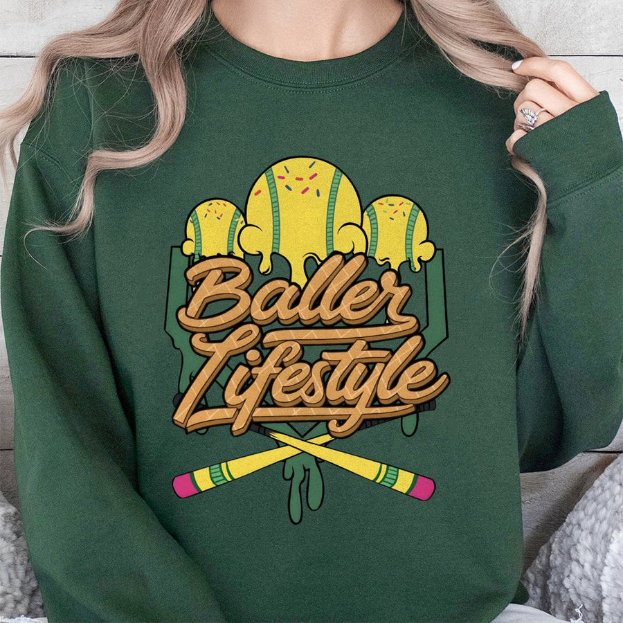 Baller Lifestyle Baseball Sweatshirt | Dripping Pencil Bat Graphic | Premium Cotton Blend | Gift for Baseball Players and Sports Fans