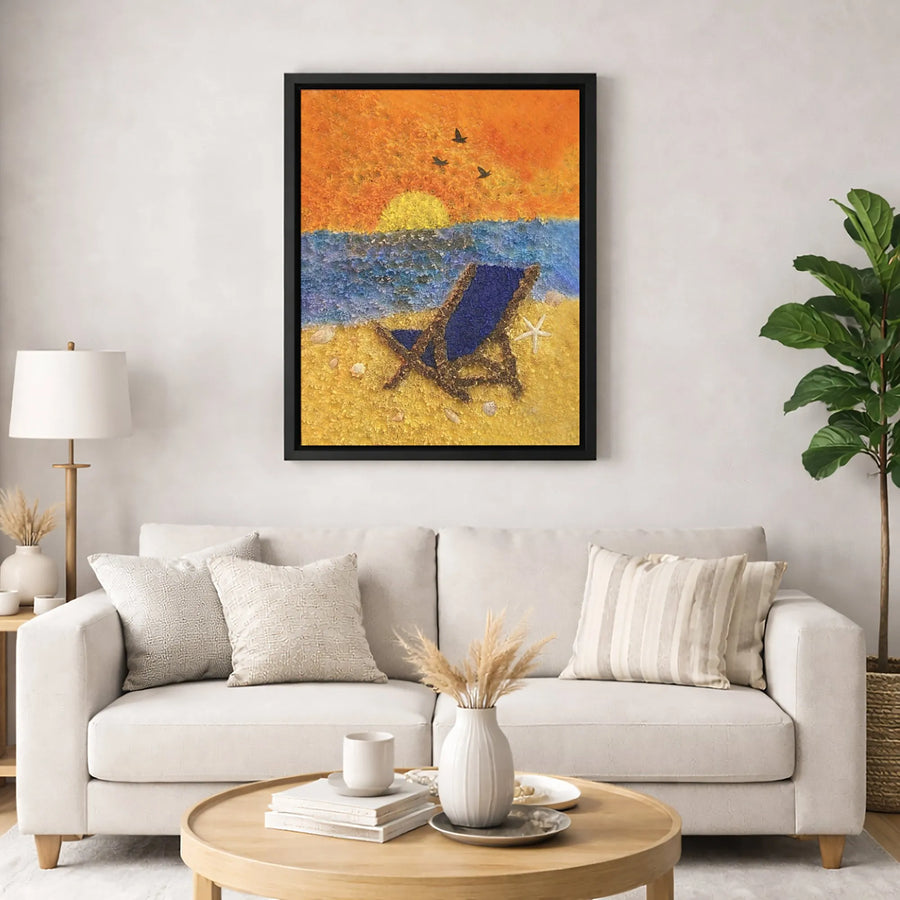 Beach Sunset Canvas Wall Art | Floral Mosaic Texture Print | 1.25" Premium Gallery Profile | Coastal Home Decor Gift for Beach Lovers