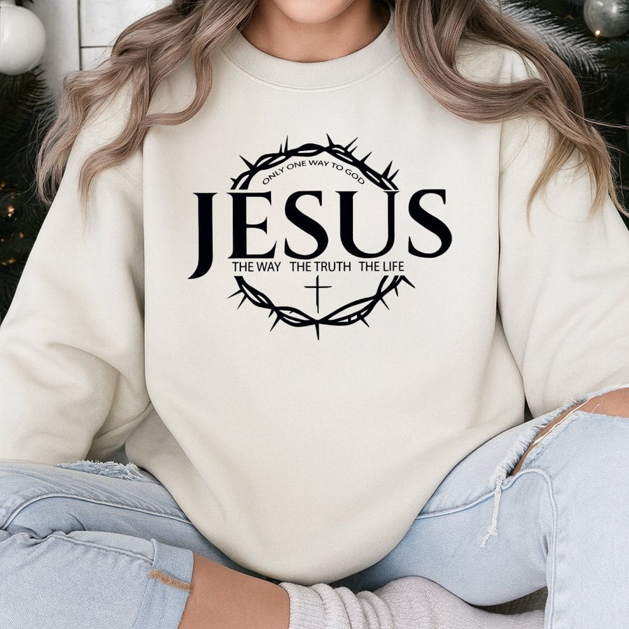 Jesus Sweatshirt | The Way The Truth The Life Scripture | Premium Cotton Blend | Faith Based Religious Gift for Men and Women
