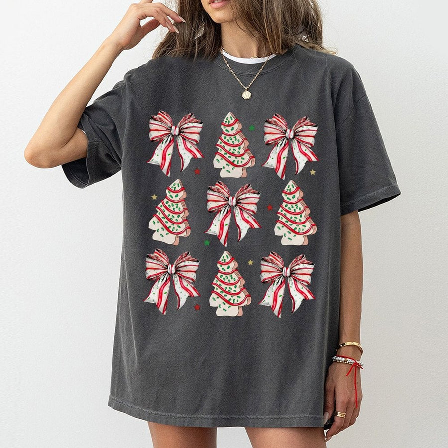 Coquette Christmas Tree Cake T-Shirt | Retro Festive Bow Design | 100% Premium Cotton | Cute Holiday Gift For Her & Christmas Party Apparel