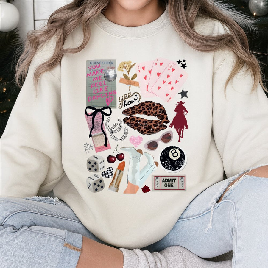 Western Collage Sweatshirt | Cowgirl Aesthetic Graphic Print | Premium Cotton Blend | Trendy Country Music Festival Gift for Women