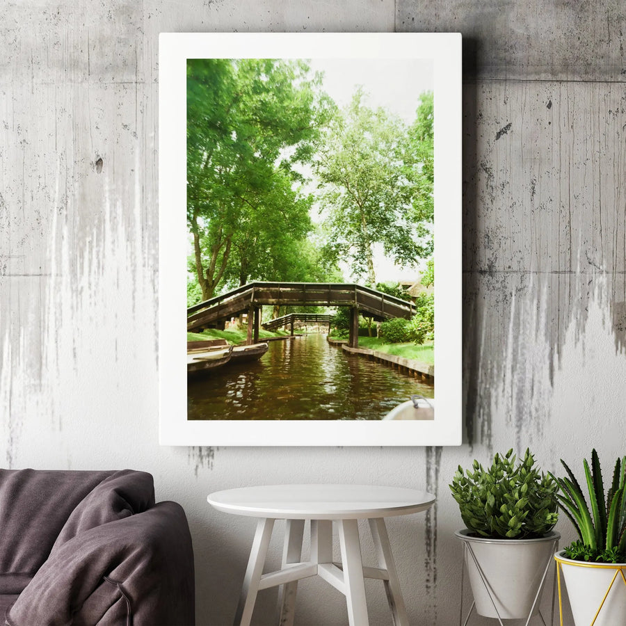 Giethoorn Netherlands Canal Canvas Wall Art | Scenic Dutch Village with Wooden Bridges | Premium Gallery Wrap Print | Travel Gift for Home Decor