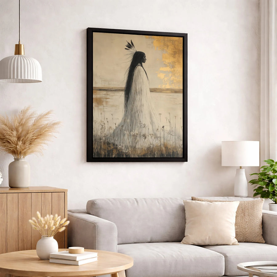 Native American Woman Portrait Canvas | Elegant Gold Leaf Aesthetic Art | Gallery-Quality 1.25-Inch Profile | Premium Wall Decor Gift
