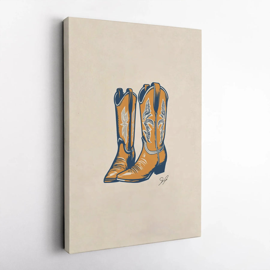Western Cowboy Boots Canvas Print | Retro Western Illustration | Premium Gallery Wrap Canvas | Farmhouse & Ranch Decor Gift