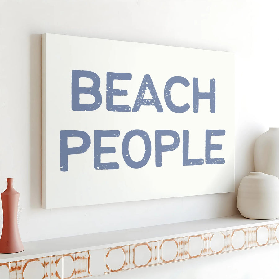 Beach People Wall Art Canvas | Minimalist Coastal Typography Decor | Premium Gallery Wrap Stretched Print | Ocean Lover Home Gift Idea