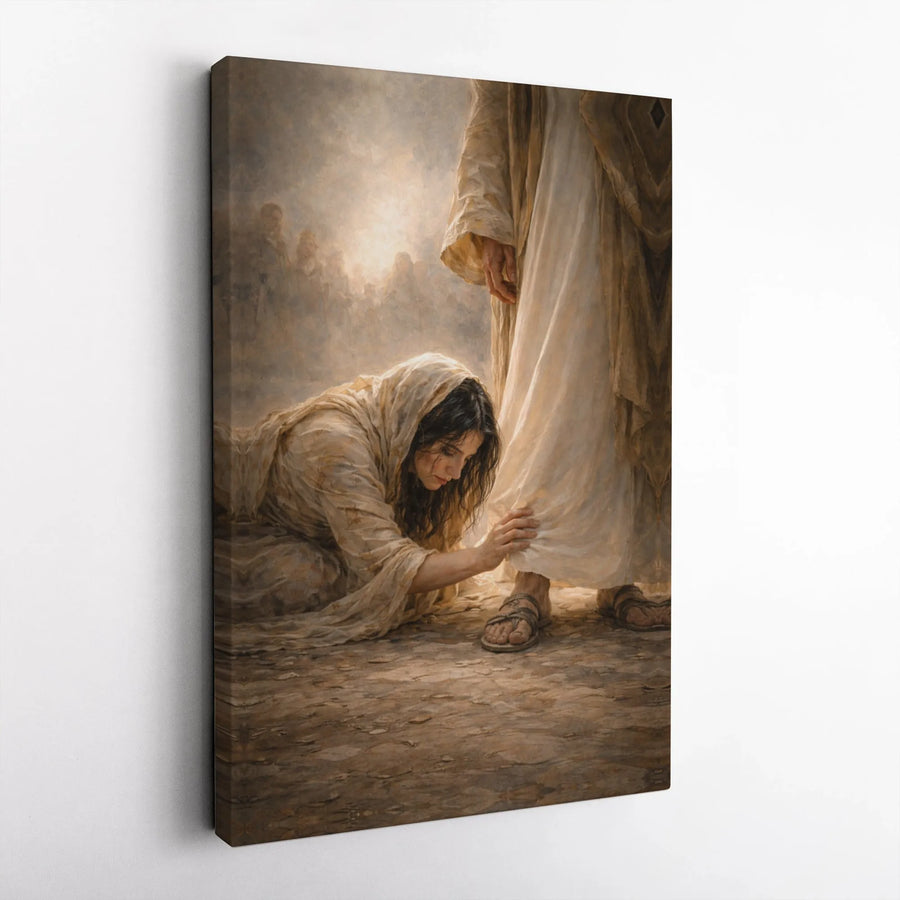Jesus And Woman At His Feet Canvas Art | Biblical Scene of Forgiveness and Faith | Premium Gallery Wrapped Canvas | Inspirational Christian Home Decor Gift