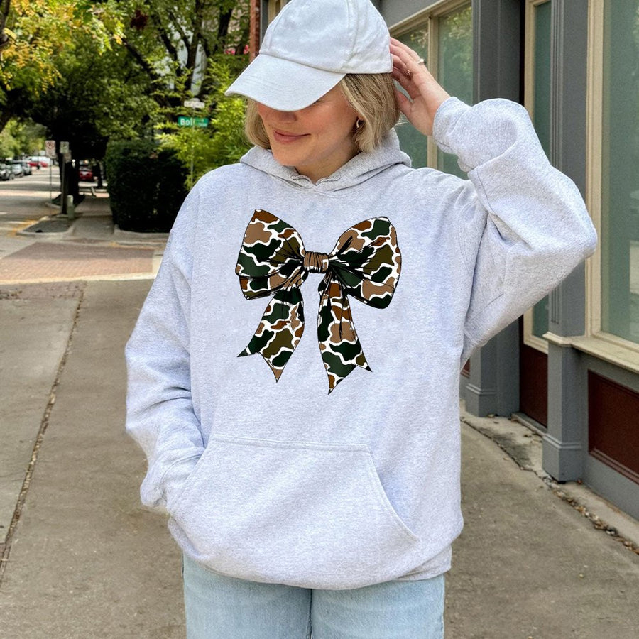Camo Bow Hoodie | Coquette Aesthetic Graphic Sweatshirt | Premium Cotton Blend | Gift For Her Trendy Loungewear