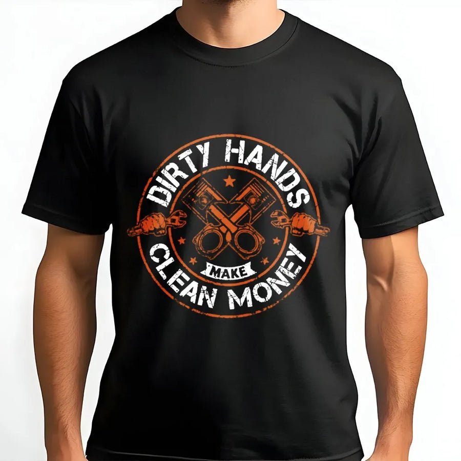 Dirty Hands Clean Money T-Shirt | Vintage Mechanic Garage Graphic | Premium Cotton Auto Repair Tee | Gift For Car Guy And Blue Collar Dad