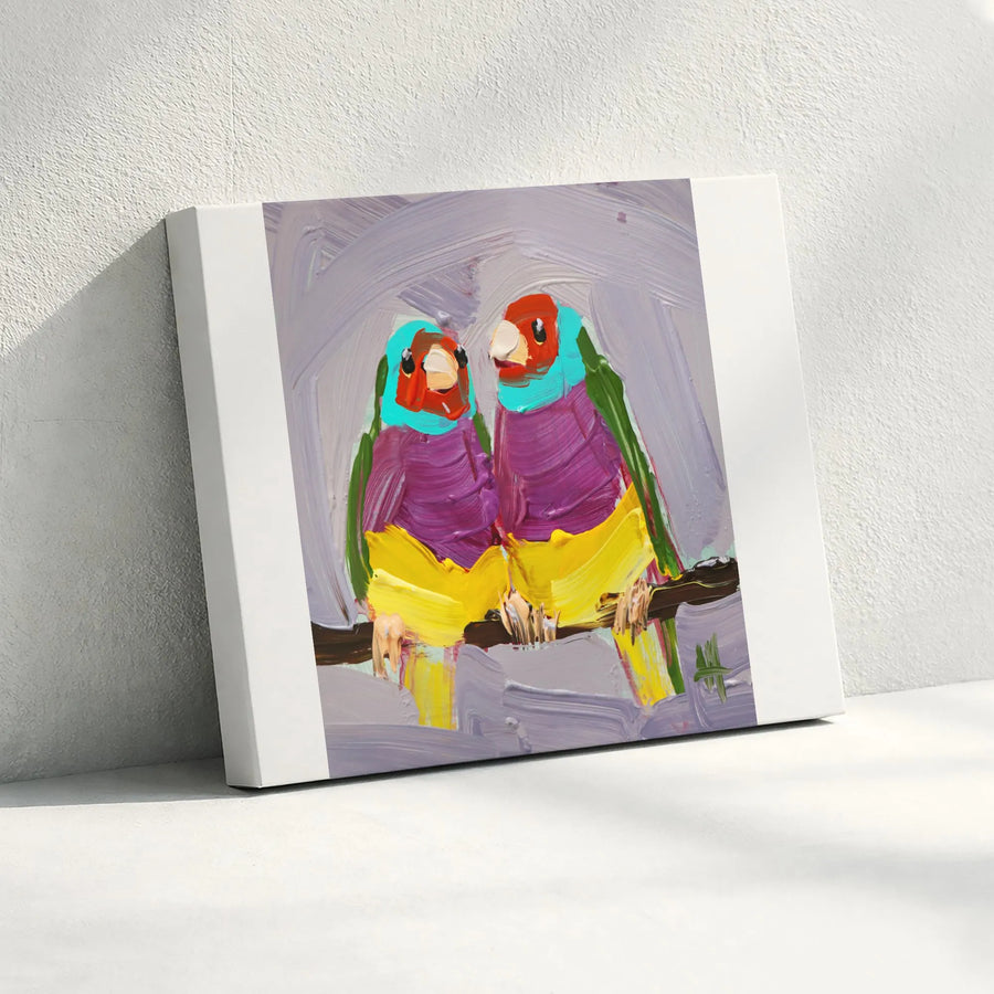 Gouldian Finch Canvas Wall Art | Colorful Abstract Bird Painting Print | Premium Thick Gallery Wrap | Modern Home Decor Bird Lover Gift