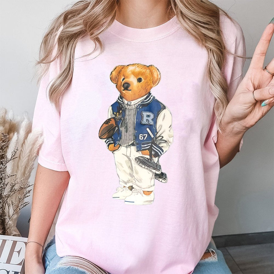 Preppy Varsity Bear T-Shirt | Retro College Style Teddy | Premium 100% Cotton | Unisex Casual Graphic Gift
