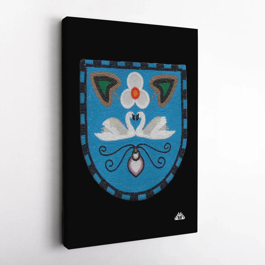 Indigenous Beaded Swan Canvas Print | Native American Inspired Floral Art | Premium Gallery Wrap Wall Decor | Meaningful Cultural Heritage Gift