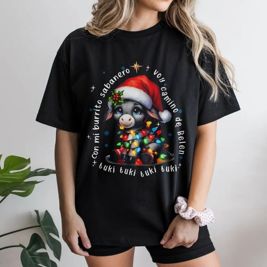 Mi Burrito Sabanero T-Shirt | Cute Christmas Donkey Graphic | Premium Soft Cotton Tee | Latino Holiday Gift for Family and Friends