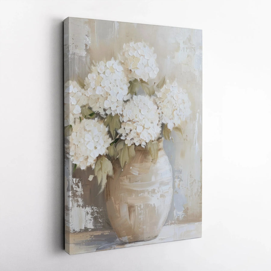 Hydrangea Canvas Wall Art | Textured White Flower Painting Print | Premium Gallery Wrap | Farmhouse Living Room Decor Gift