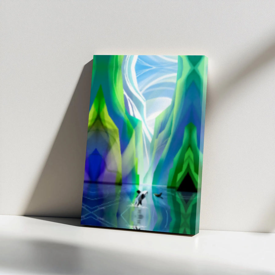 Abstract Crystal Canyon Canvas | Glowing Mountain Landscape Wall Art | Gallery Wrapped Premium Print | Modern Home & Office Decor Gift