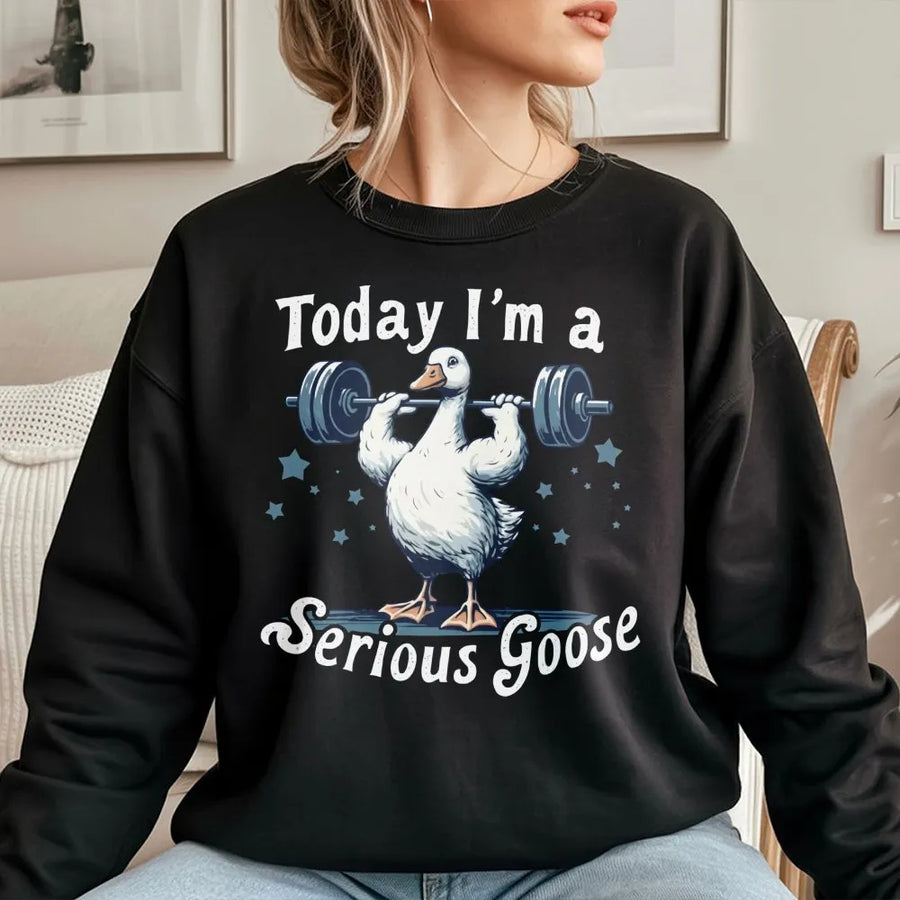 Serious Goose Gym Sweatshirt | Funny Weightlifting Duck Graphic | Premium Cotton Blend | Humorous Fitness Gift for Men and Women