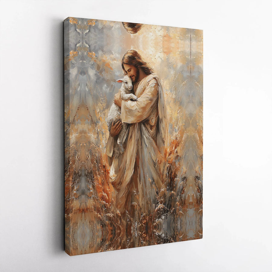 Jesus and Lamb Canvas Wall Art | The Good Shepherd Textured Painting | Premium Gallery Wrap | Christian Home Decor Religious Gift