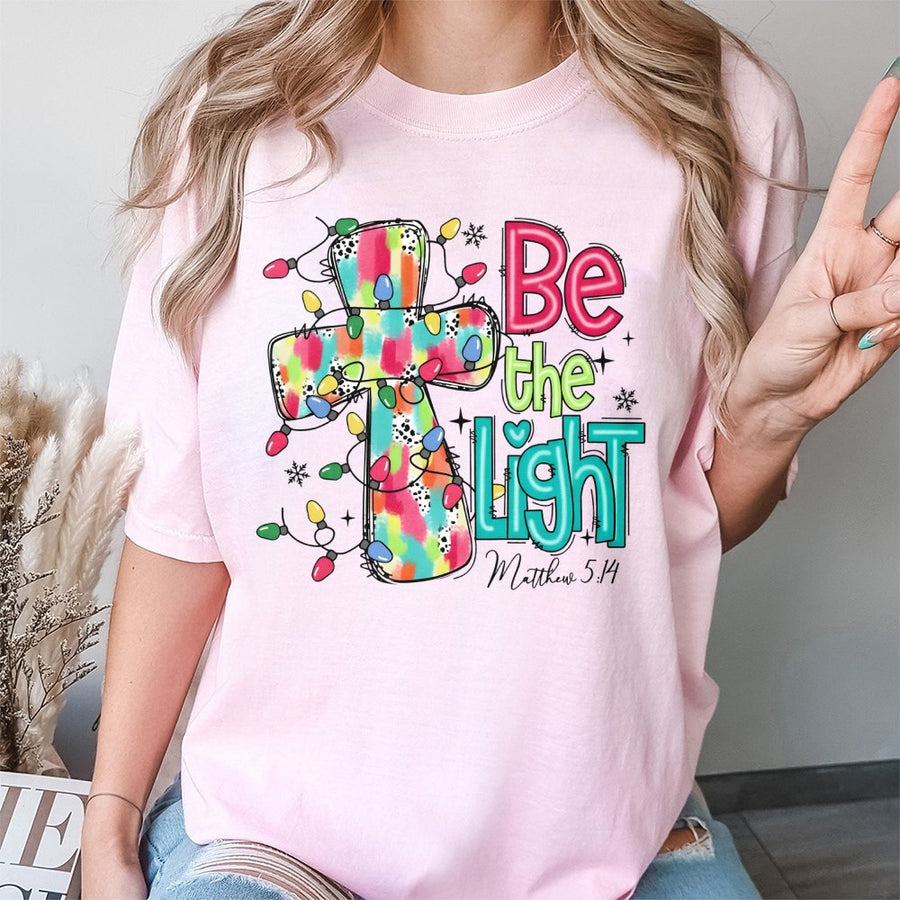 Be The Light Christian T-Shirt | Festive Christmas Cross Design | 100% Premium Cotton Tee | Faith-Inspired Holiday Gift for Women and Men
