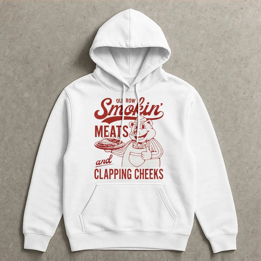 Smokin Meats And Clapping Cheeks Hoodie | Funny BBQ Master Graphic Sweatshirt | Premium Cotton Blend | Gift For Pitmaster Grill Enthusiast