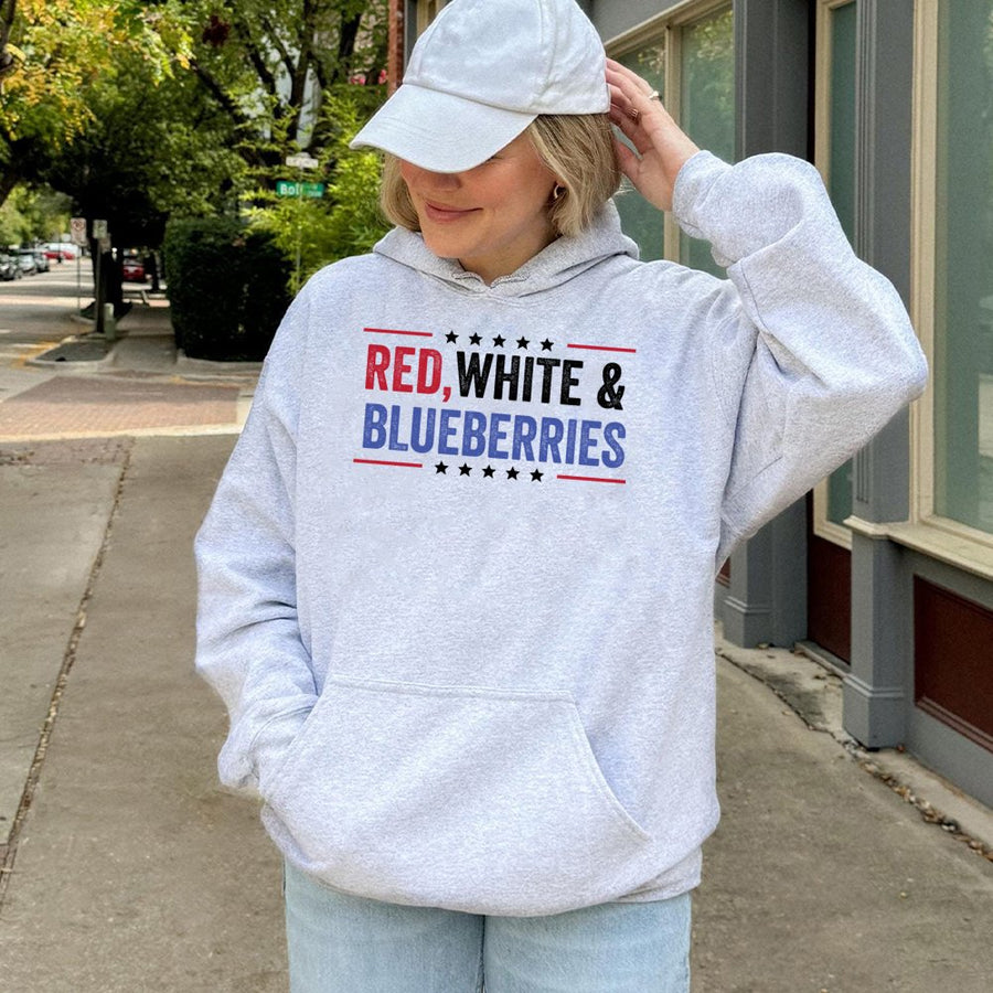 Red White And Blueberries Hoodie | Patriotic 4th Of July Graphic | Premium Cotton-Blend Pullover | Independence Day Gift For Americans