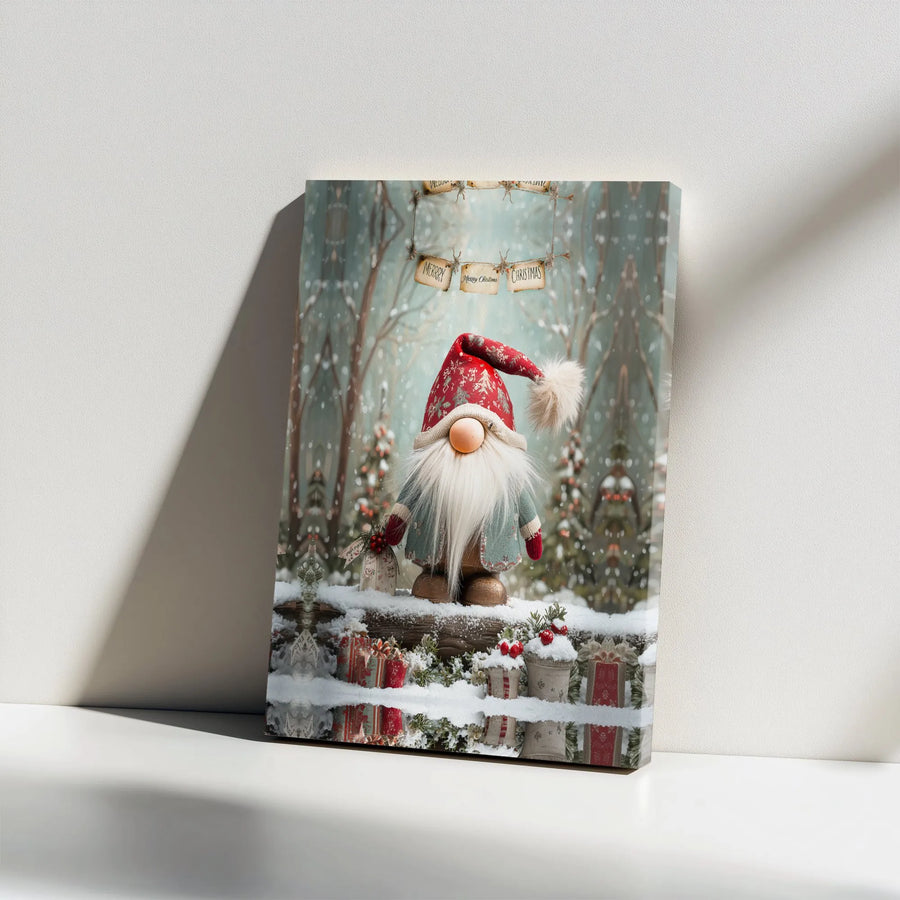 Christmas Gnome Canvas Wall Art | Snowy Winter Forest Holiday Decor | Gallery Wrap 1.25 Inch Thick | Festive Seasonal Gift for Home