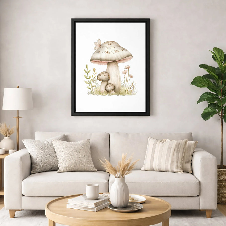 Watercolor Mushroom Canvas Wall Art | Botanical Butterfly Illustration | Gallery-Wrapped Premium Print | Cottagecore Home Decor Gift