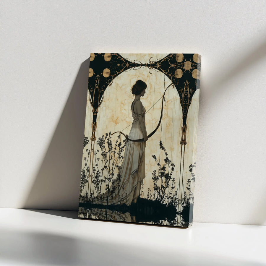 Artemis Wall Art Canvas | Art Nouveau Goddess Hunt Design | Premium Gallery Wrapped Decor | Mythological Home Office Gift
