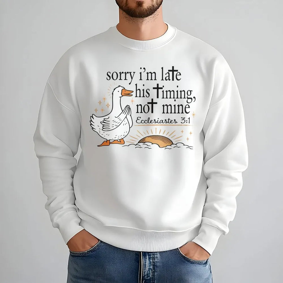 Sorry I’m Late Bible Verse Sweatshirt | Christian Scripture Faith Apparel | Premium Cotton Blend | Gift for Church Goers and Believers