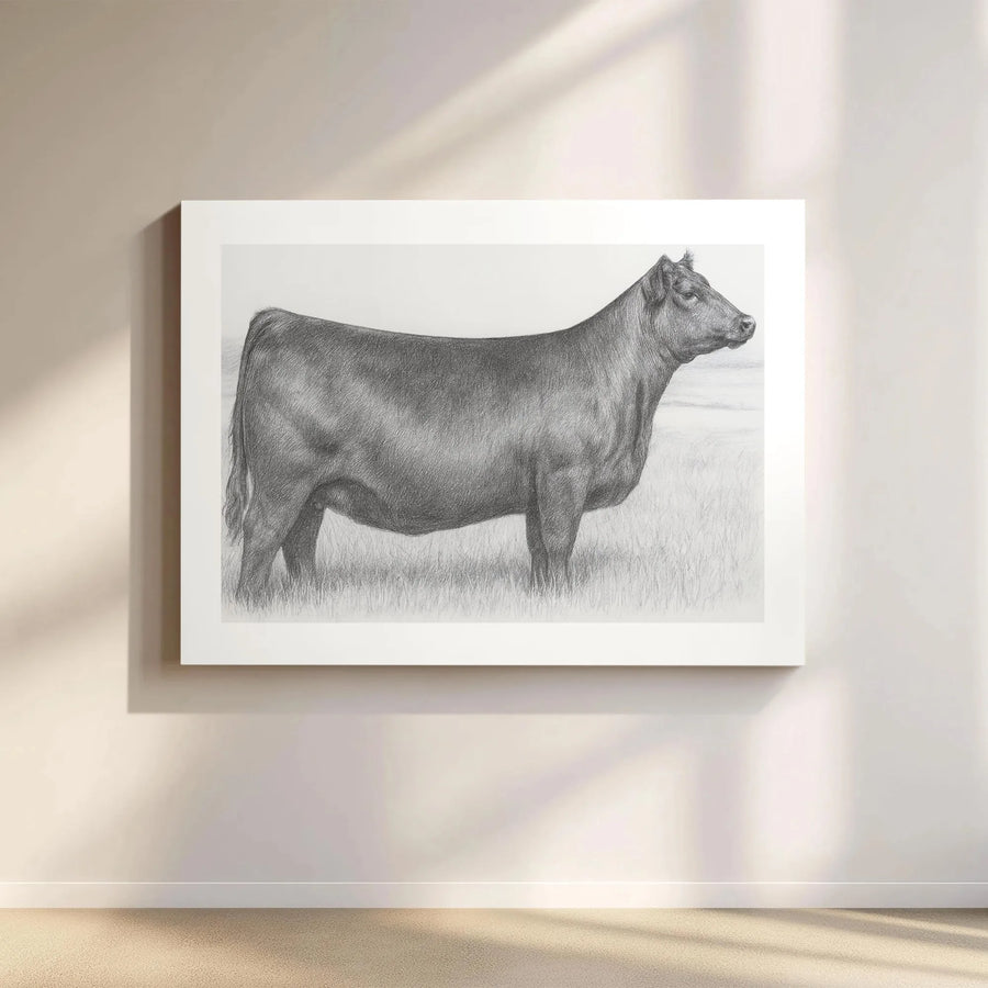 Angus Cow Wall Art | Realistic Pencil Drawing Farmhouse Decor | Premium Gallery-Wrapped Canvas | Rustic Country Home Gift