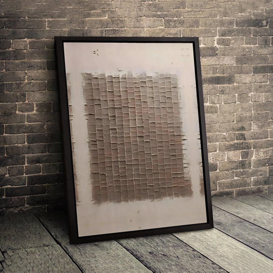 Abstract Textured Grid Canvas Art | Minimalist Brown Impasto Style Print | 1.25-Inch Premium Gallery Profile | Modern Home & Office Decor Wall Art
