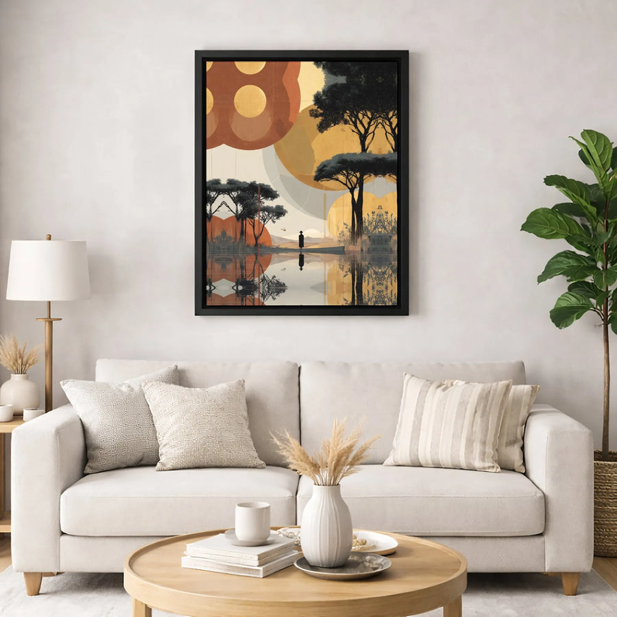 Abstract Sunset River Landscape Canvas | Solitary Figure Art | Gallery-Wrapped 1.25 Inch Profile | Modern Home & Office Wall Decor