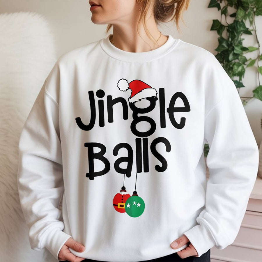 Jingle Balls Christmas Sweatshirt | Funny Holiday Graphic Crewneck | Soft Cotton Blend | Naughty Humorous Gift for Adults Couples Matching Outfit