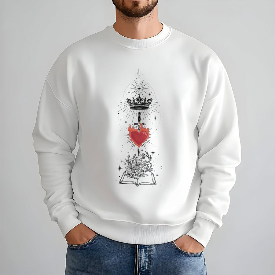Fantasy Book Lover Sweatshirt | Crown Dagger Heart Illustration | Premium Cotton Blend | Gift for Readers and Dark Academia Fans