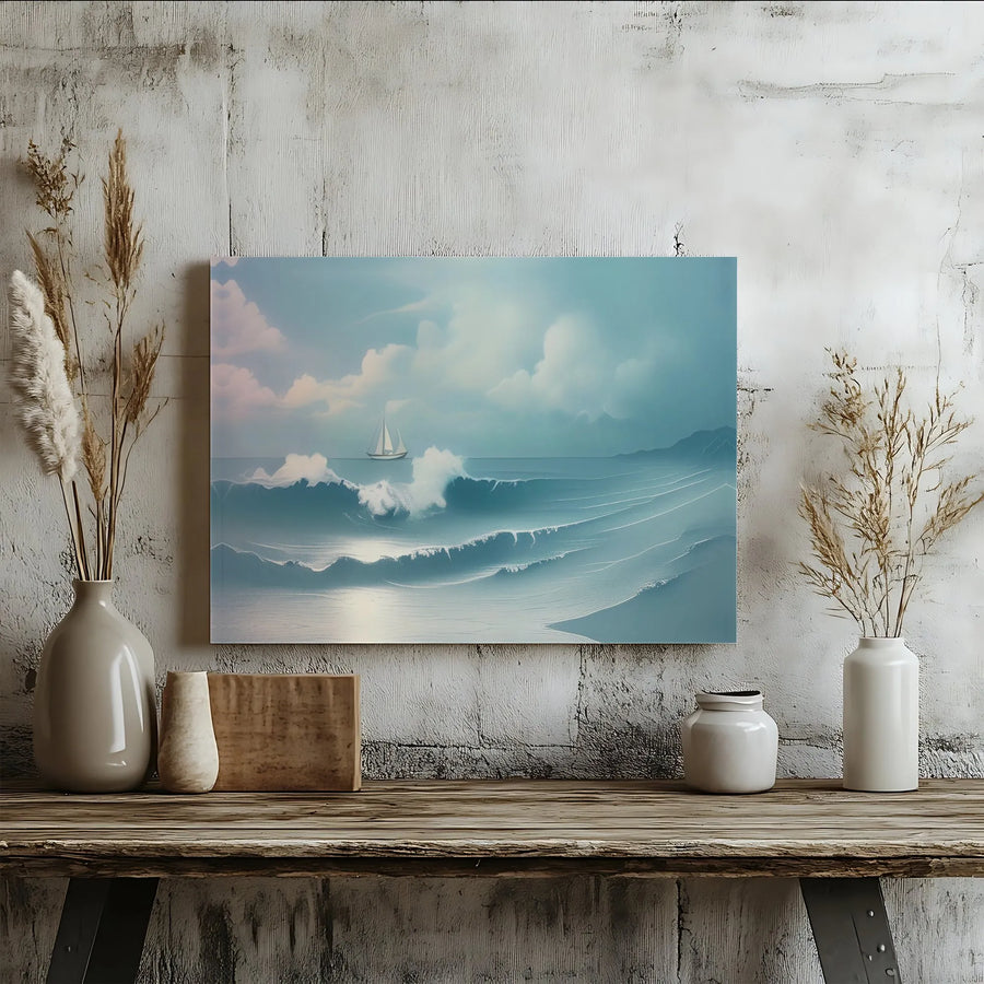 Coastal Seascape Canvas Art | Sailing Ship Ocean Waves Print | 1.25-Inch Gallery Wrap | Serene Beach Wall Decor for Living Room Office