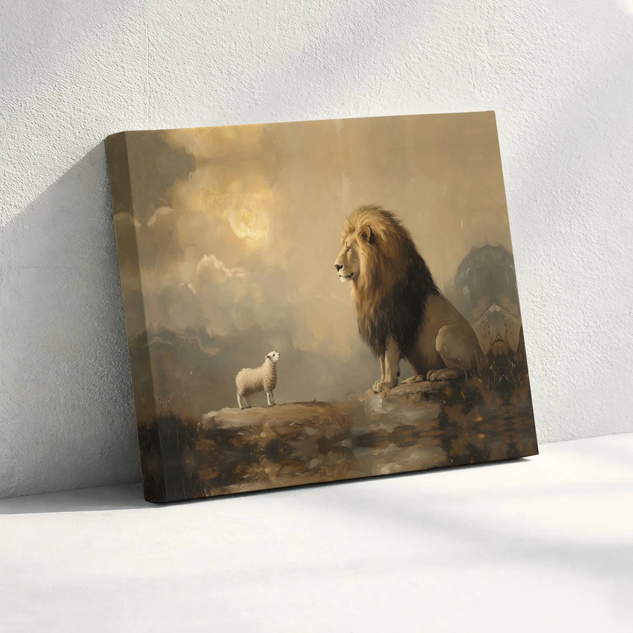 Lion and Lamb Wall Art | Christian Canvas Print | Premium Gallery Wrapped Decor | Inspirational Religious Home Gift