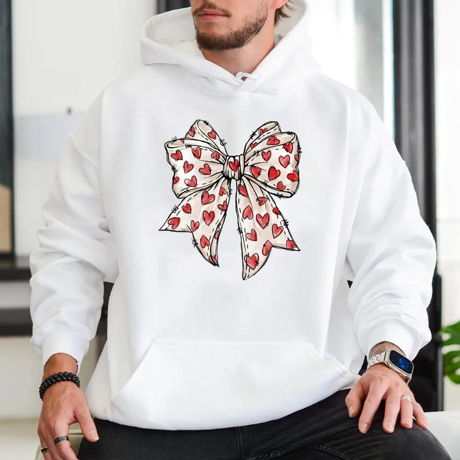 Coquette Heart Bow Hoodie | Retro Aesthetic Valentine's Day Gift | Premium Cotton Blend Pullover | Cute Aesthetic Clothing For Women