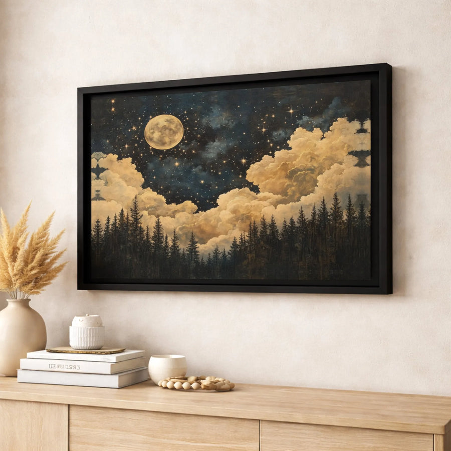 Full Moon Night Sky Canvas Print | Mystical Forest Landscape Wall Art | Gallery Quality Premium Decor | Atmospheric Bedroom Home Gift