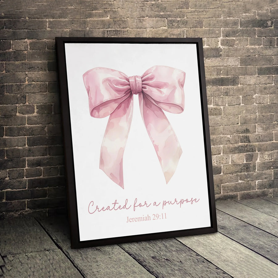 Created For A Purpose Wall Art | Jeremiah 29:11 Watercolor Pink Bow | 1.25-inch Premium Gallery Canvas | Christian Home Decor Gift for Women