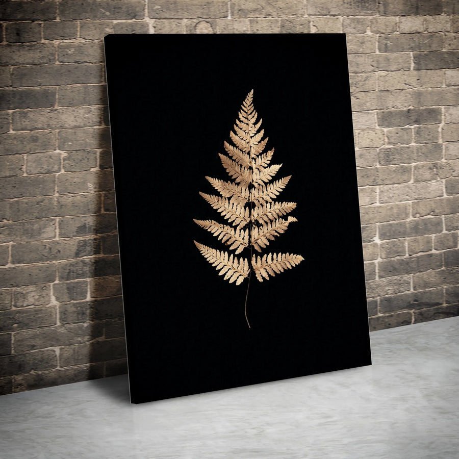 Golden Fern Canvas Wall Art | Botanical Gold Leaf Print | Premium 1.25" Gallery Wrap | Modern Minimalist Home Decor Gift for Plant Lovers